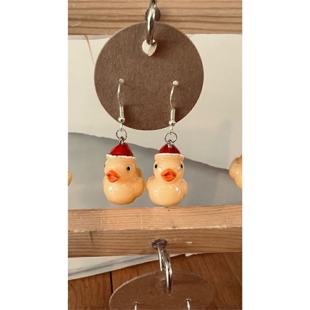 Christmas Resin Duck Earings CUTE 1" New